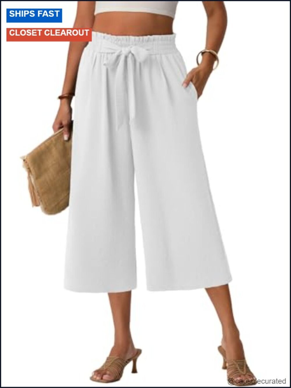 Wide Leg Capri Pants with Pockets High Waist Palazzo Trousers